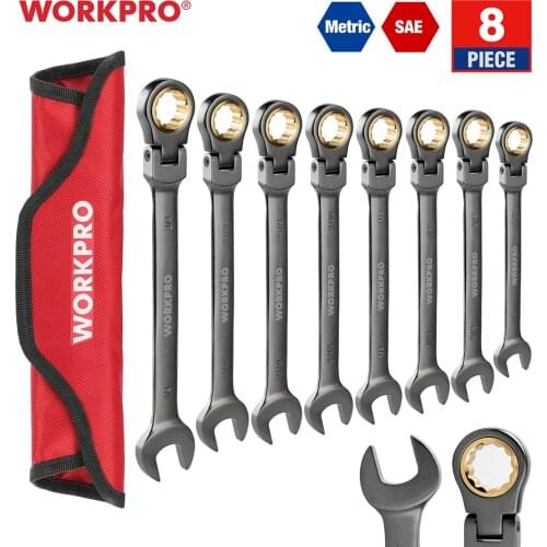 WORKPRO 8PC Wrenches Flex-head Ratcheting Combination Wrench Set Metric/SAE Home Repair Tools
