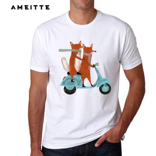 2019 Newest Funny foxes ride scooter T Shirt Mens High Quality Animal Printed T-Shirt Summer Novelty Male Tee Tops Clothes