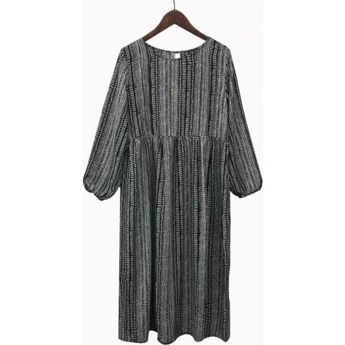 PERHAPS U Red Gray Geometric O Neck Long Sleeve Lantern Sleeve Midi Dress Loose Autumn D0609