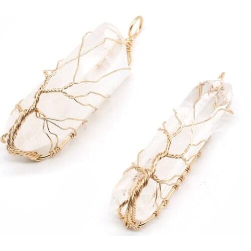 Natural Crystal Stone Pendant Irregural Clear Quartzs Pendant Charms for Women Making DIY Jewerly Necklace 14x45-18x50mm