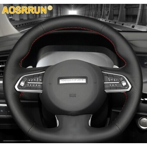 Hand DIY Black Artificial stitched Leather Car Steering Wheel Cover For Haval F7 2019 2020 F7X Accessories