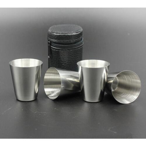 4pcs/set 30ml Mini Stainless Steel Wine Drinking Shot Glasses With Leather Cover Bag Barware Cup Portable Outdoor Travel Cup