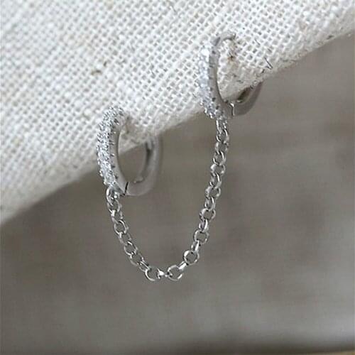 Hot Sale Two Hole Piercing Brilliant Crystal Metal Color Chain Charm Earrings For Women Party Jewelry