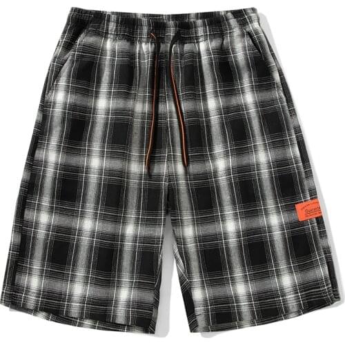 Mens Plaid Shorts 2021 Summer Loose Casual All-match Elastic Waist Chic Streetwear Bermudas Classic Brand Beach Shorts Male