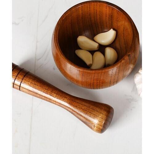 Pounded Garlic Jar Mortar Old Fashion Wooden Grinder Round Smooth Hand Polished Pestle Set For Grind Herbs Spices Grains Pepper