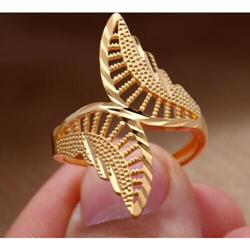 24K Bridal Wedding Jewelry Gold Color Rings for Women Man Charm Flower Rings Gift Fashion Dubai Gold African Jewelry