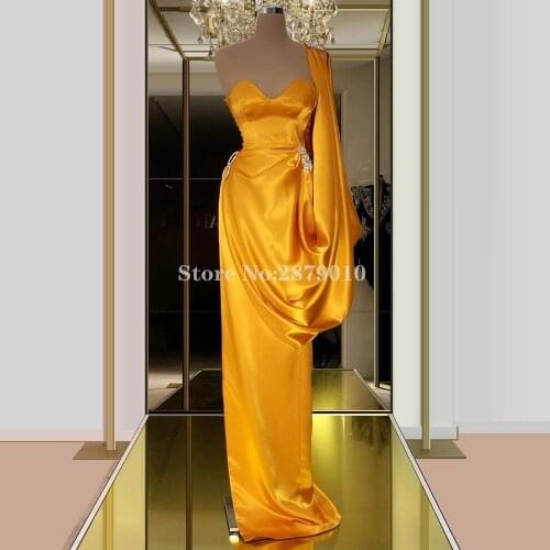 Bright Yellow Evening Dress Sheath Full-Length Sweetheart Beaded Crystal Prom Dress Robe De Soiree Aibye Vestido de festa Dubai