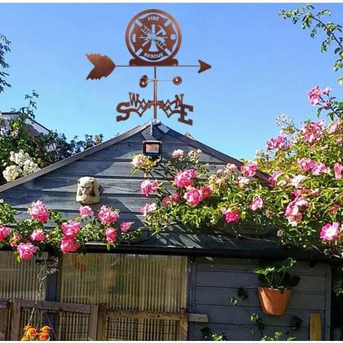 Vintage Metal Wind Vane Weathercock Wind Direction Indicator Retro Round Shape Ornament Art Home Roof Mount Outdoor Decoration