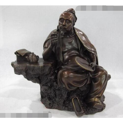 Xd 002652 12 China Copper Bronze old times Famous Tea God LuYu Lu Yu Taste Tea Art Statue