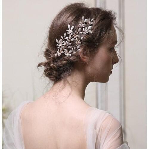 Gold Leaf Hair Clip Pins Bridal Comb Vintage Floral Women Hair Accessories Handmade Wedding Headpiece Jewelry