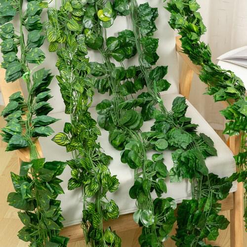 205cm Green Silk Artificial Hanging Leaf Garland 2-10pcs of Plants Vine Leaves For Home Wedding Party Bathroom Garden Decoration