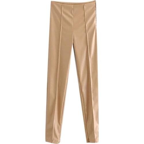 2021 New Women Fashion Faux Leather Skinny Pants Vintage High Waist Side Zipper Female Ankle Trousers Mujer