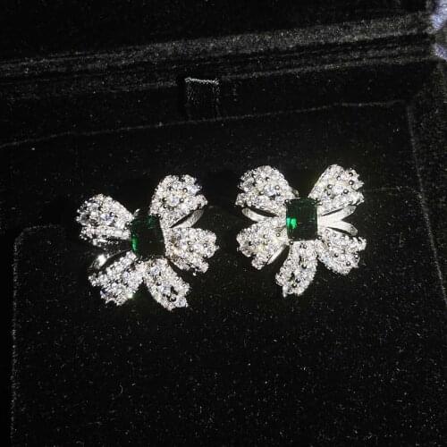 Elegant Bowknot Stud Earrings With Luxury AAA Crystal Zircon 925 Silver Charm Exquisite Jewelry For Women Wedding Birthday Gift