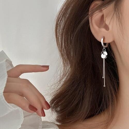 925 Sterling Silver Round Discs Hoop Earrings for Women Long Tassel Earrings Fashion Jewelry Gifts Dropshipping S-E1342