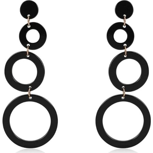 Women Jewelry Earrings Acrylic Black Rings Dangle Long Drop Ethnic Fashion Girls