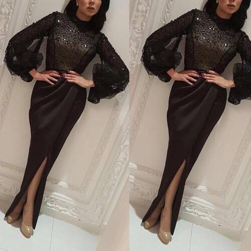 SuperKimJo 2019 Abendkleider Flare Sleeve Black Evening Dresses Long Elegant Modest Sparkle Cheap Mermaid Evening Gown Arabic