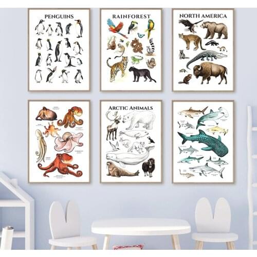 Penguin Rainforest Marine Life Arctic Animals Wall Art Canvas Painting Nordic Posters And Prints Wall Pictures Kids Room Decor