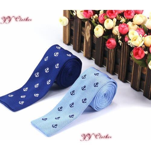 2016 Mens Necktie New Brand Fashion Casual Official Wedding Evening Party Gravata Slim Ties for Men skinny Knitted Anchor Tie