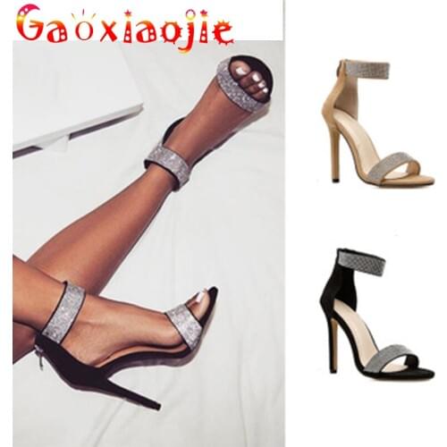 2021 New Summer Women Sandals Shiny Rhinestone High Geels 11.5CM Fashion Wld Word Band Shoe Female Flock Slippers Banquet Women