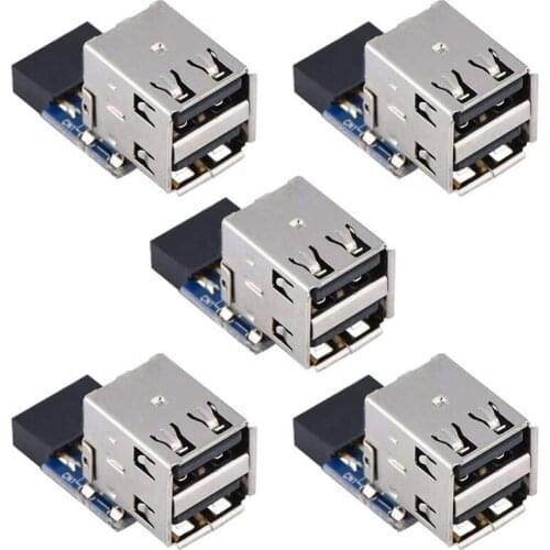 5Pcs Desktop Board USB Connector, 9Pin/10Pin Dual USB2.0 a Port Front Panel Adapter, USB Internal Motherboard Header