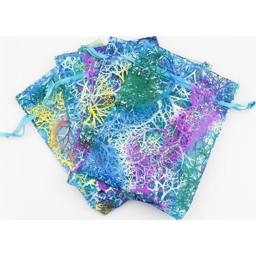 500pcs 10x14cm (3.9"x5.5") Drawable Organza Bags Blue Coralline Organza Pouch Jewelry Gift Candy Wedding Party Favor Bags
