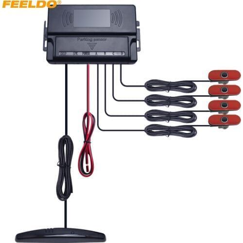 FEELDO Car LED Display 4pcs Sensors Reverse Backup Radar System Parking Sensor Kit #HQ4440