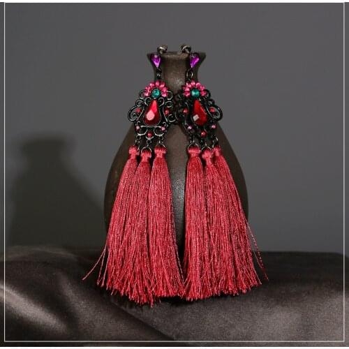 Bohemia Long Statement Tassel Earrings Hot Sale Vintage Geometric Red Silk Drop Earrings For Women New Fashion Jewelry