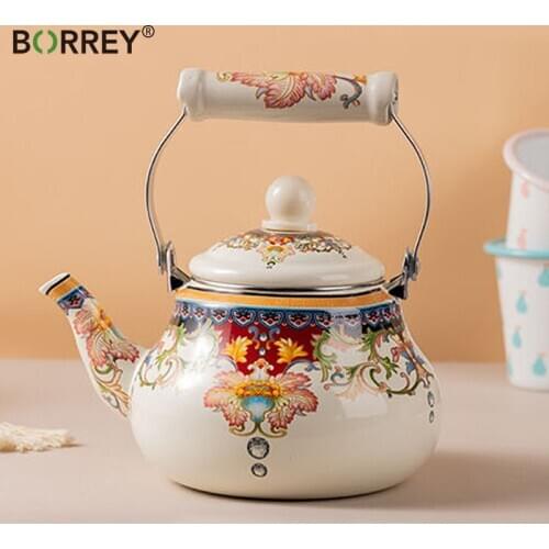 BORREY 2.5L Enamel Kettle Teapot Large capacity Jug Induction Cooker Gas Stove Universal Home Hotels Thicker Handle Water Carafe