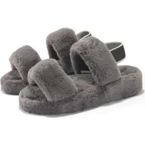 Fluffy Sandals Women Cozy Faux Fur Slippers Lady Indoor Floor Slides Flat Soft Furry Shoes Ladies Female Celebrities Fashion