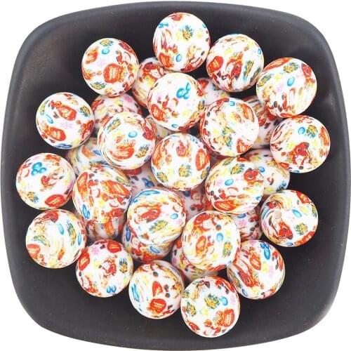 Chenkai 50PCS 15MM Silicone Leopard print Beads Baby Round Shaped Beads Teething BPA Free DIY Sensory Chewing Toy Accessories