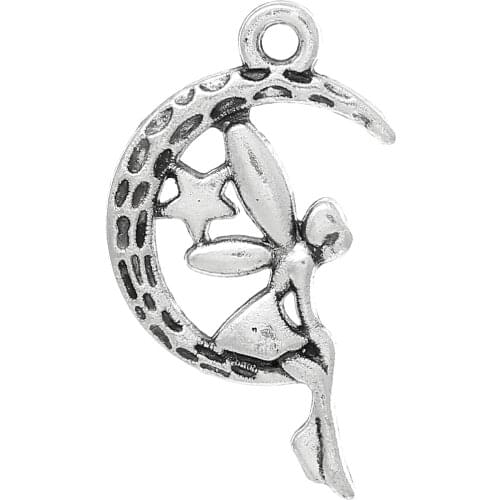 DoreenBeads Zinc metal alloy Charm Pendants Angel silver color Moon Pattern 25.0mm(1") x 15.0mm( 5/8"), 9 PCs Hot new