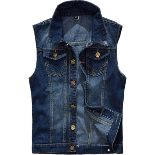 Mens Denim Vest Teens Solid Color Sleeveless Casual Waistcoat Mens Jean Coat Slim Fit Male Jacket Cowboy Vest