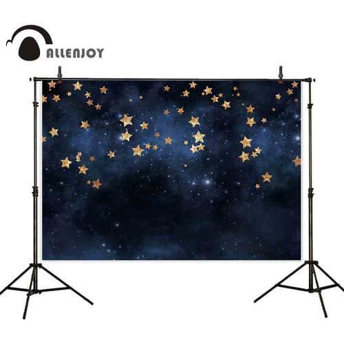 Allenjoy photography backdrop dark blue starry sky gold stars fairy tale background photocall photoshoot studio photobooth
