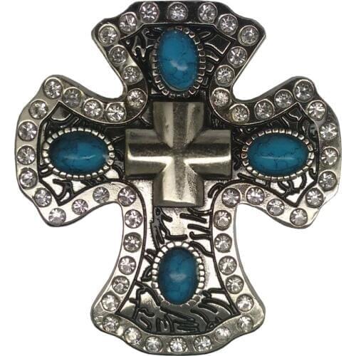 Western Rhinestone Cross Leathercraft Concho for Belt Zinc Alloy Crystal Concho With Rivets Fashion Accessories Wholesale Price