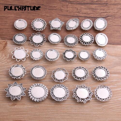 6PCS Mix Sizes 28 Styles Leather Beads Antique Silver Blank Cabochon Setting Diy Bracelets Making Supplies For 10mm Leather Cord