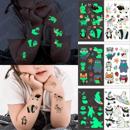 Summer New Luminous Children Waterproof Temporary Tattoo Stickers Cute Cartoon Animal Flash Tatoo Night Kid Glowing Fake Tatto