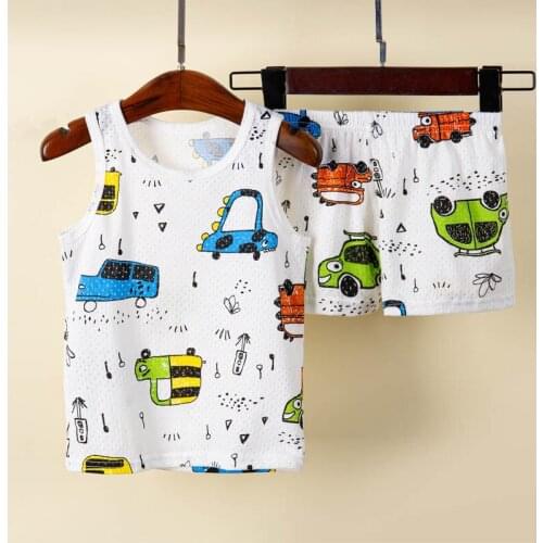 2021 Hot Sale Baby Clothes Outfit Car Print Teenager Clothes 2 To 9 Years Summer Clothes Girl Boys and Girls Summer Clothing Set