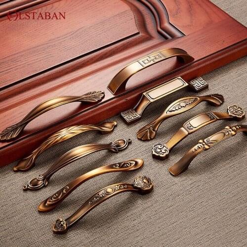 LSTABAN Zinc Alloy European Double Hole Yellow Bronze Handle Wine Cabinet Shoe Cabinet Door Drawer Cupboard Furniture Handle