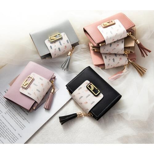 Fashion Tassels Short Wallet Bag for Women Pouch PU Leather Bags Cute Korean Card Holder Female Folding Small Bolsas Coin Purse