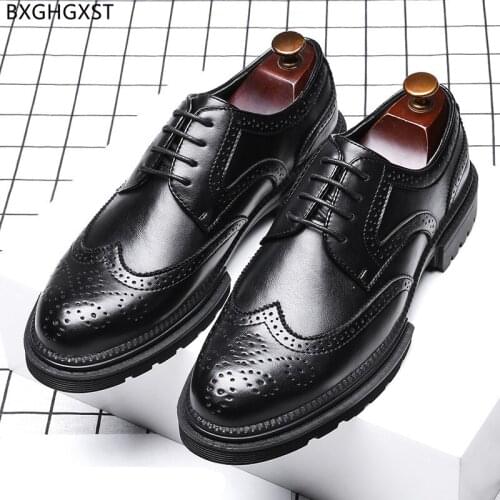 Casual Business Shoes Men Black Brogue Leather Shoes Men Oxford Office Shoes for Men 2021 Chaussure De Homme Zapatos De Hombre