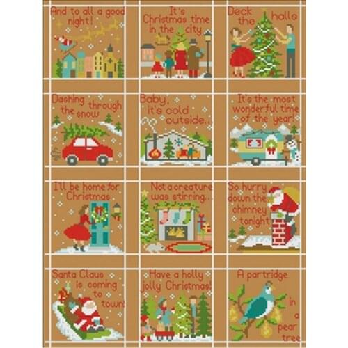 Merry Christmas holiday patterns Counted Cross Stitch 11CT 14CT 16CT 18CT Orange yellow Cross Stitch Kits Embroidery