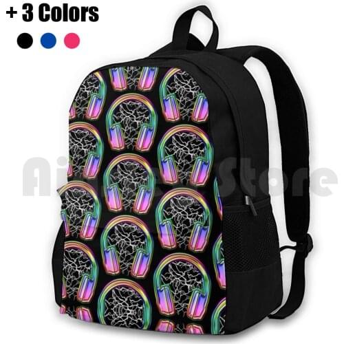 Headphones Outdoor Hiking Backpack Riding Climbing Sports Bag Headphones Music Neon Lightning Multicolored Colourful