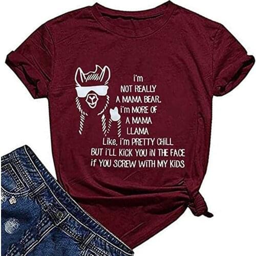 Novelty Graphic Shirt for Women Funny Sayings Tee - I'm NOT Really A Mama Bear - Cute Bear Print Short Sleeve Plus Size Summer