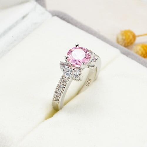 New Arrival Wedding Band Jewelry Silver Color Dazzling Pink AAA CZ Zircon Single Row Ring for Women Jewelry Anillos Mujer