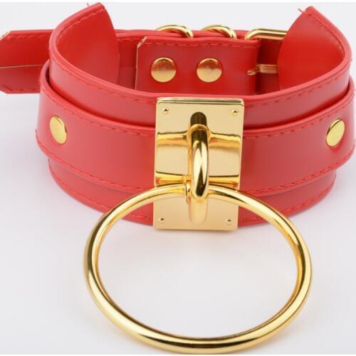 Handmade Oversized Wide Choker Big O-Round BDSM Collar Layered PU Leather Gold Jewelry Metal Cosplay Necklace
