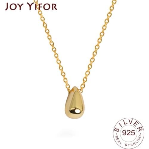 925 Sterling Silver Necklace For Women Ladies Elegant Chain Waterdrop Gold Color Sterling Silver Jewelry Round Necklace