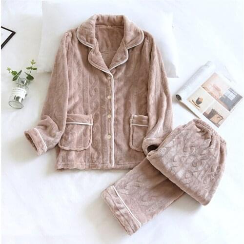 Couple Coral Fleece Pajamas Sleepwear Autumn And Winter Thickened Men Women Long Sleeve Home Wear Womens Nightwear Suit