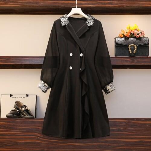 Plus size office ladies vintage dresses for women long sleeve turn down collar autumn A-line dresses korean women dress female