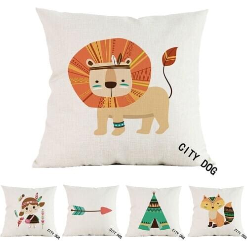 Tribe Woodland linen Lion cartoon boy arrow tent fox pillow case Cushion cover Hotel office bar car sofa pillow cushion covers