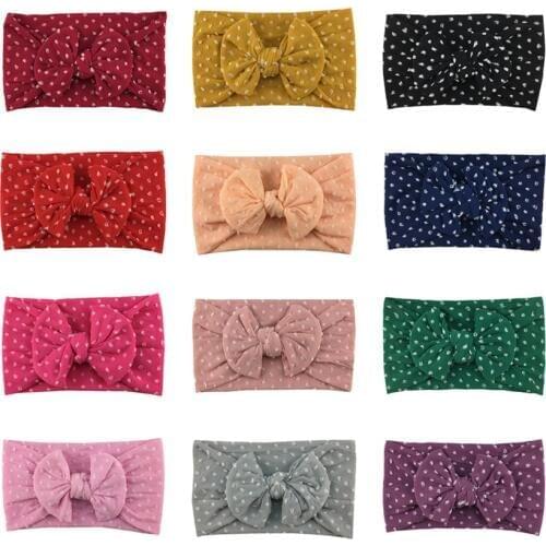 MengNa Bulk 36pc/lot Hotselling Dot Polka Print Nylon Headbands Nylon Bows Turban Head wraps for Children Girls Hair Accessories